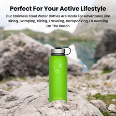 Stainless Steel Sports Water Bottle - 40oz, Vacuum Insulated, Double-Wall, Wide Mouth, Leakproof Lid