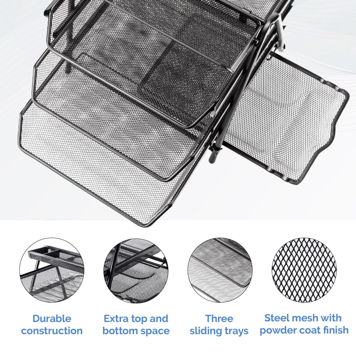 Sliding Notes Storage 3-Tier Mesh Desk Organizer with Sliding Trays for Office Supplies and ...