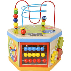 7-in-1 Wooden Activity Cube Educational Baby Toy Gift for Toddlers - Shape Sorting, Bead Mazes, Counting, Time Telling, and More!