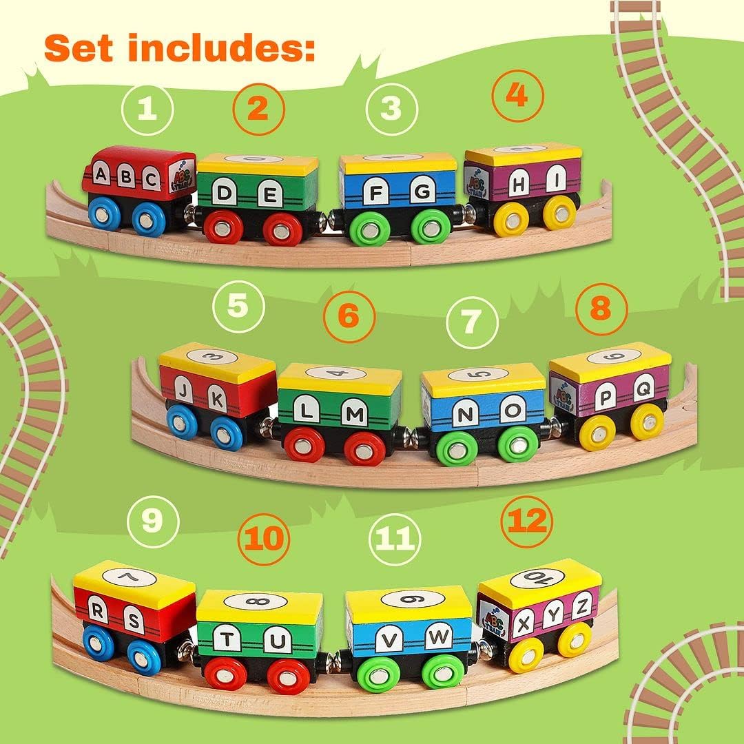 ABC Magnetic Wooden Train Set - 12 Piece Learning Toy for Toddlers - A ...