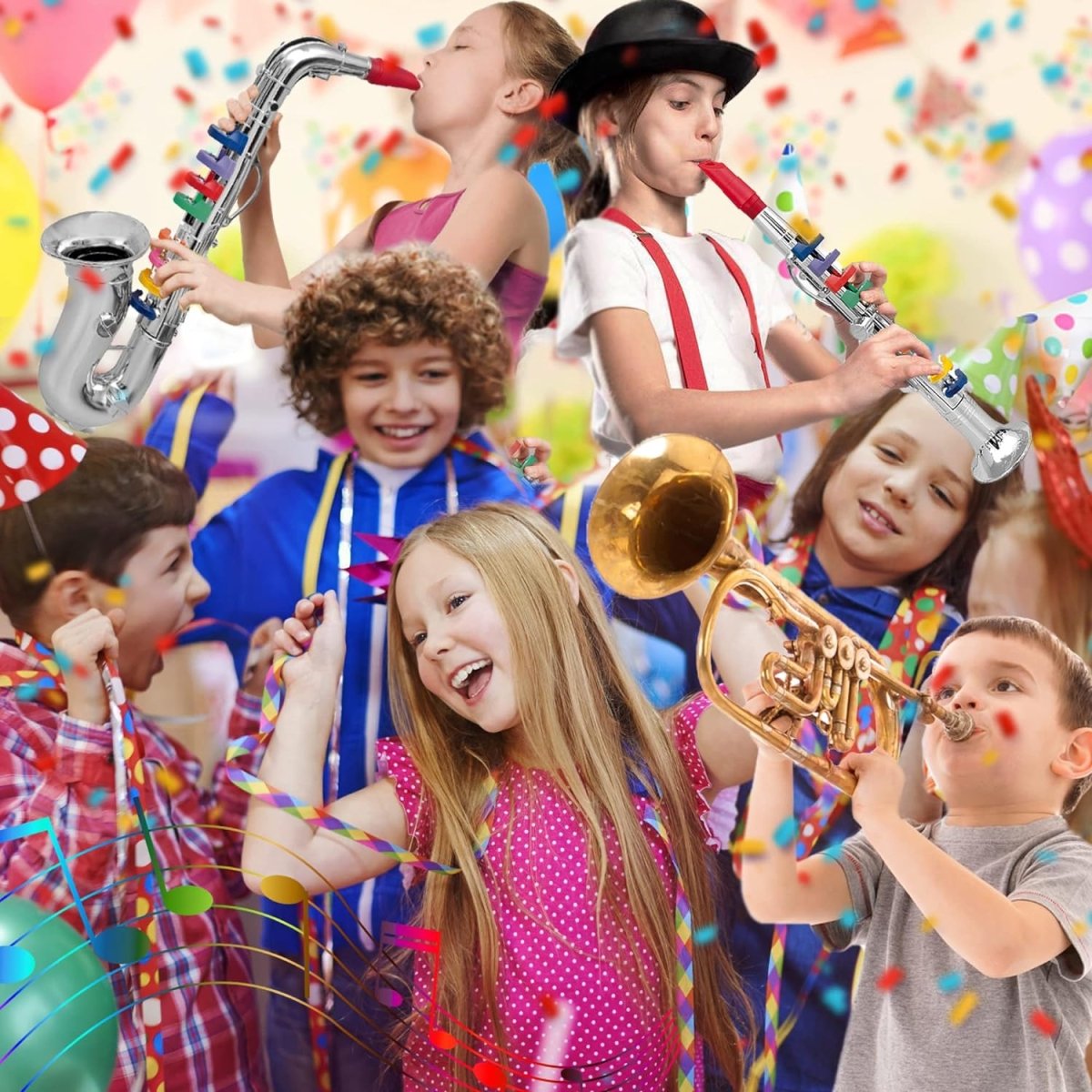 Beginner's Musical Wind Instruments Set for Kids - Clarinet, Saxophone, Trumpet - 3-Piece Combo with Color-Coded Keys and Teaching Songs