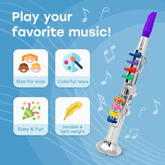Beginner's Musical Wind Instruments Set for Kids - Clarinet, Saxophone, Trumpet - 3-Piece Combo with Color-Coded Keys and Teaching Songs