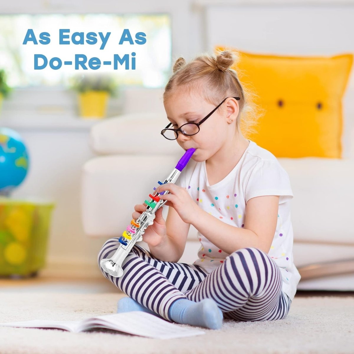 Beginner's Musical Wind Instruments Set for Kids - Clarinet, Saxophone, Trumpet - 3-Piece Combo with Color-Coded Keys and Teaching Songs