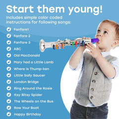 Beginner's Musical Wind Instruments Set for Kids - Clarinet, Saxophone, Trumpet - 3-Piece Combo with Color-Coded Keys and Teaching Songs