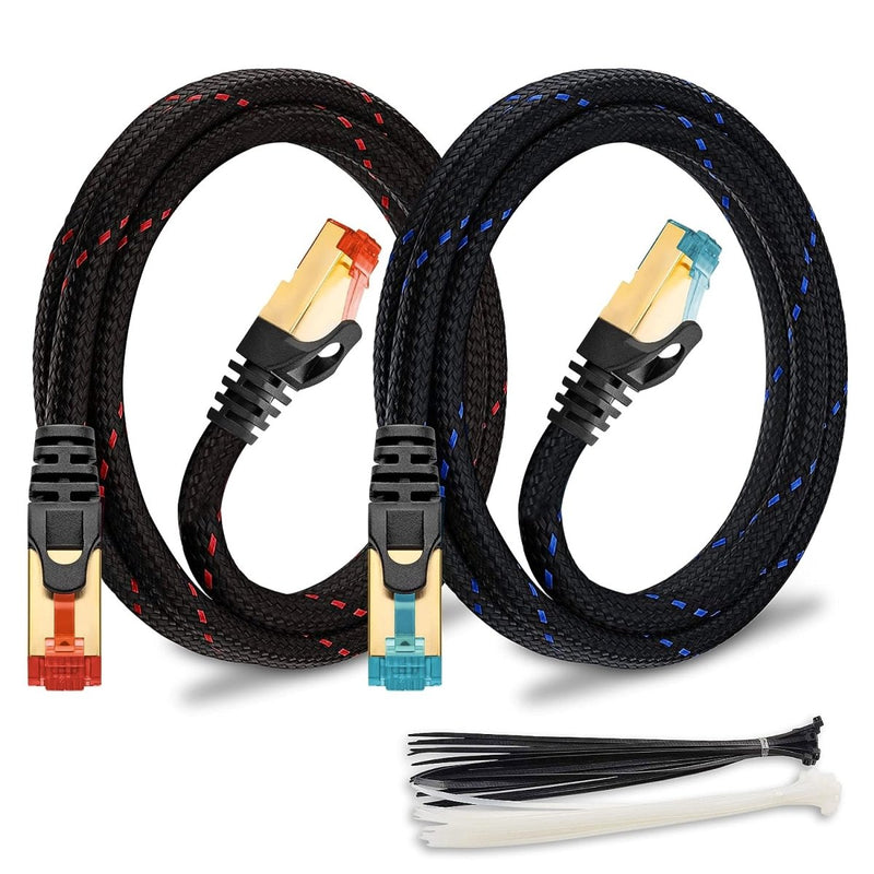 Cat 7 Ethernet Cable for Gaming  Premium Braided LAN Network Patch Cord - High-Speed Internet Cable with Cable Clips 10GBPS, 600MHz Router, Modem, PS5 Compatible