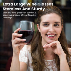 Chef's Star Stemless Wine Glasses - 15 oz Clear Glass Tumblers for Cocktails, Red Wine, and Scotch - Elegant, Stable Design for Homes and Bars