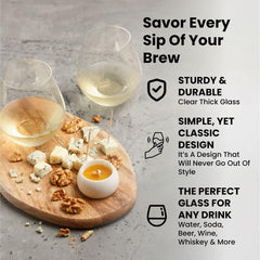 Chef's Star Stemless Wine Glasses - 15 oz Clear Glass Tumblers for Cocktails, Red Wine, and Scotch - Elegant, Stable Design for Homes and Bars