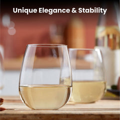 Chef's Star Stemless Wine Glasses - 15 oz Clear Glass Tumblers for Cocktails, Red Wine, and Scotch - Elegant, Stable Design for Homes and Bars
