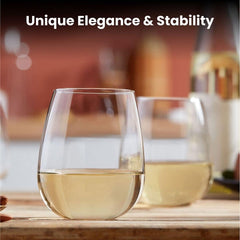 Chef's Star Stemless Wine Glasses - 15 oz Clear Glass Tumblers for Cocktails, Red Wine, and Scotch - Elegant, Stable Design for Homes and Bars