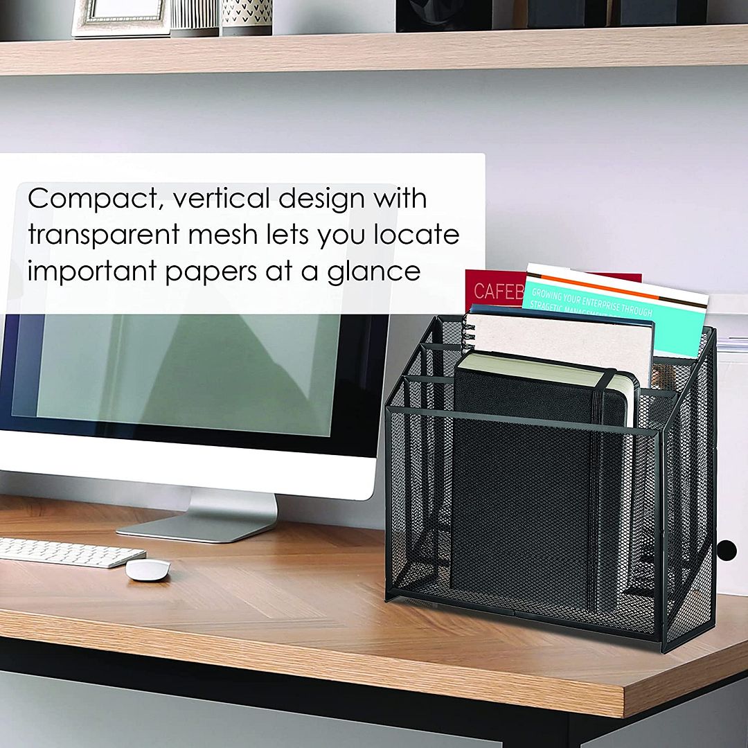 Desk Mail Organizer for Countertops - Mesh Bill Holder, File and Letter Organizer - Perfect for Home, Work, or Classroom - Black