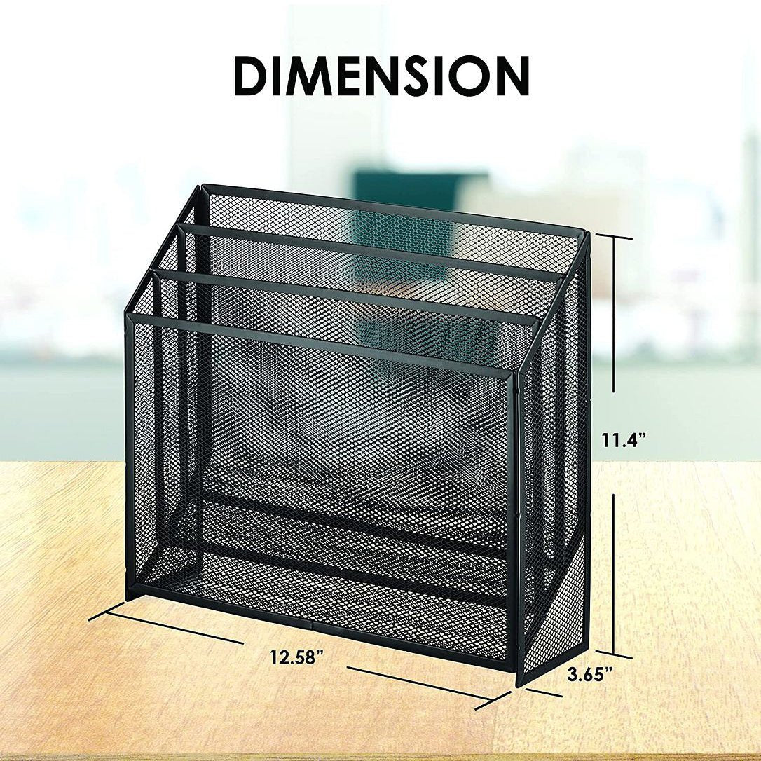 Desk Mail Organizer for Countertops - Mesh Bill Holder, File and Letter Organizer - Perfect for Home, Work, or Classroom - Black