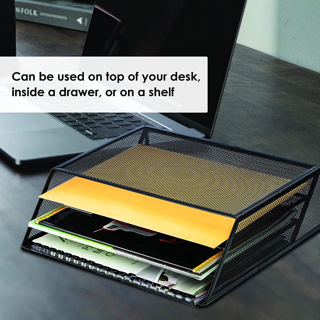 Desk Mail Organizer for Countertops - Mesh Bill Holder, File and Letter Organizer - Perfect for Home, Work, or Classroom - Black