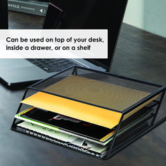 Desk Mail Organizer for Countertops - Mesh Bill Holder, File and Letter Organizer - Perfect for Home, Work, or Classroom - Black