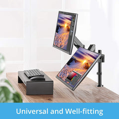 Dual Monitor Stand - Height Adjustable Gas Spring Desk Mount for 2 Monitors (10-27 inches) - Black