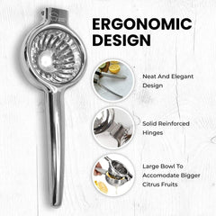 Effortless Citrus Juicing with Chef's Star Stainless Steel Lemon Squeezer - Rust-Proof Manual Citrus Juicer for Lemons, Limes, and Small Oranges, Small
