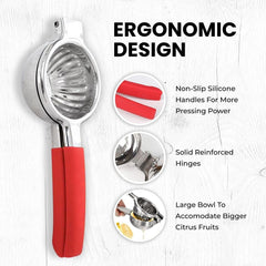 Effortless Citrus Juicing with Chef's Star Stainless Steel Lemon Squeezer - Rust-Proof Manual Citrus Juicer for Lemons, Limes, and Small Oranges, Small