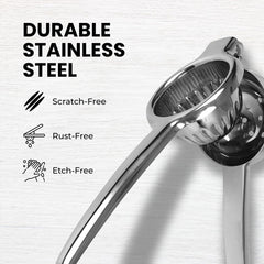 Effortless Citrus Juicing with Chef's Star Stainless Steel Lemon Squeezer - Rust-Proof Manual Citrus Juicer for Lemons, Limes, and Small Oranges, Small