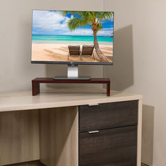 Elevate Your Workspace with the Halter Computer Desk Workstation Monitor Stand  Cherry Finish