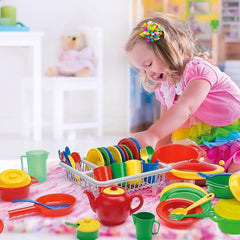 Enhance Playtime with the IQ Toys 40-Piece Play Dishes Set: Unbreakable Pretend Play Cookware for Toddlers' Kitchen Adventures