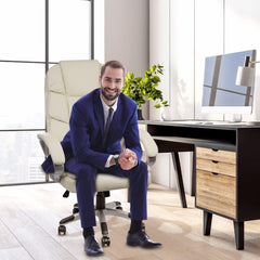 Ergonomic High Back Executive Office Chair for Work and Gaming, Lumbar Support, Adjustable Tilt, Swivel Base, All-Day Comfort, Beige