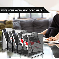 File Organizer 5 Sections - Mesh Metal File Holder Storage for Home and Office Desk Organizer (2 Pack)