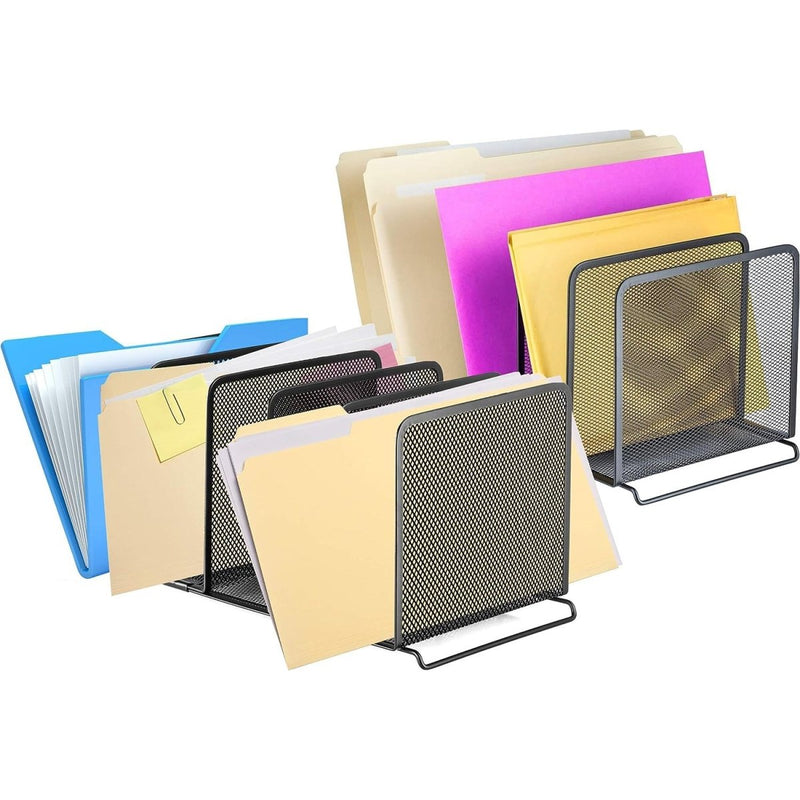 File Organizer 5 Sections - Mesh Metal File Holder Storage for Home and Office Desk Organizer (2 Pack)