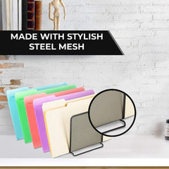 File Organizer 5 Sections - Mesh Metal File Holder Storage for Home and Office Desk Organizer (2 Pack)