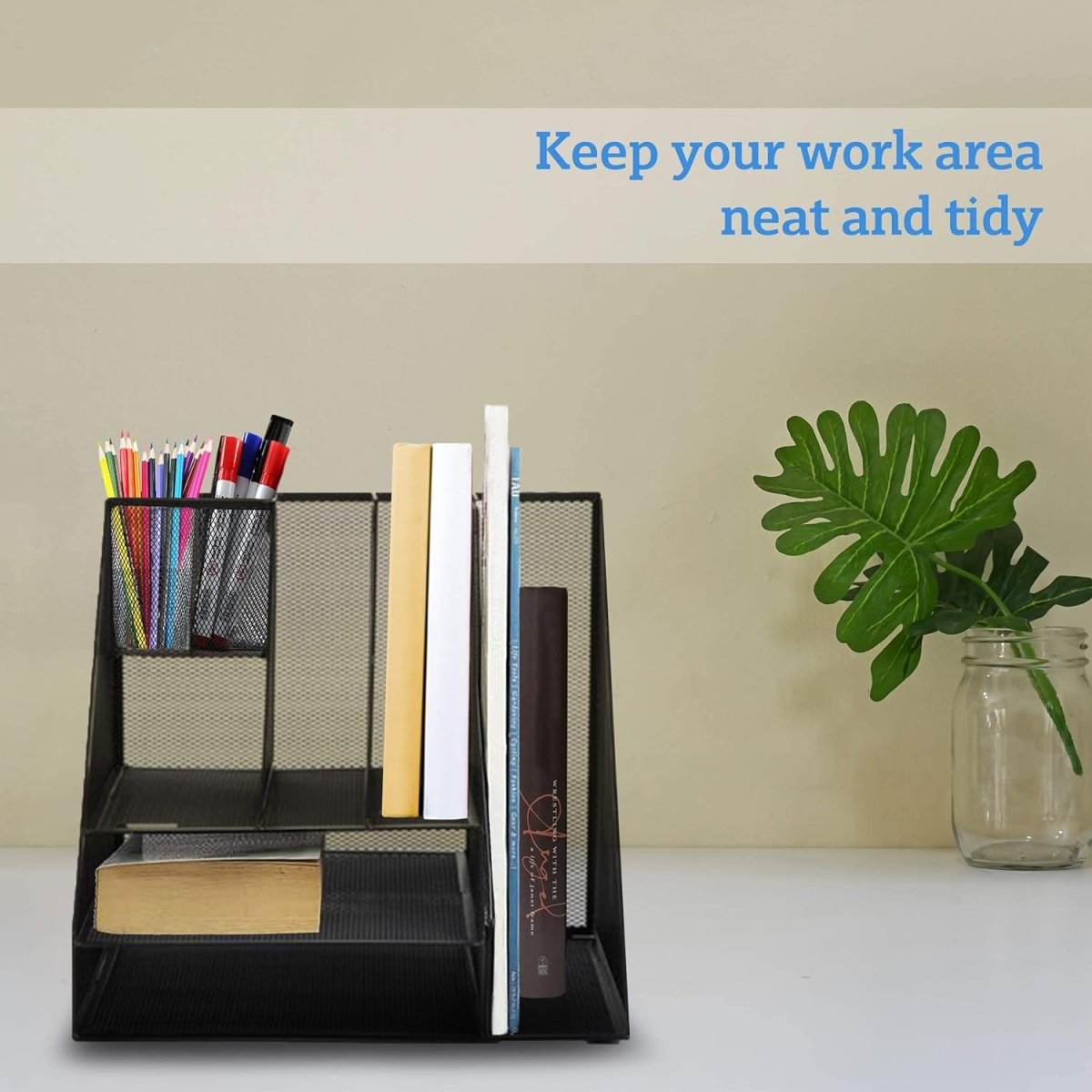 Halter Premium Black Mesh Desk Organizer and Workspace Storage Solution for Home or Office