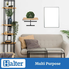 Halter Wall Mounted Hanging Wood and Metal Jewelry Organizer with Wooden Shelf Ledge Rings Display Holder Jewelry Storage Rustic Shelf for Storage