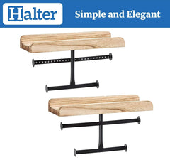Halter Wall Mounted Hanging Wood and Metal Jewelry Organizer with Wooden Shelf Ledge Rings Display Holder Jewelry Storage Rustic Shelf for Storage