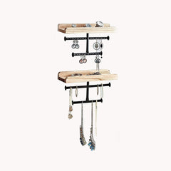 Halter Wall Mounted Hanging Wood and Metal Jewelry Organizer with Wooden Shelf Ledge Rings Display Holder Jewelry Storage Rustic Shelf for Storage