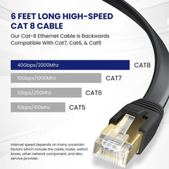 High-Speed Cat 8 Ethernet Cable for Gaming and Streaming - 40Gbps, Gold-Plated Connectors, Flat Design - Compatible with Router, Modem, PC, Gaming System