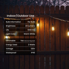 Illuminate Your Space with 48-Foot Outdoor String Lights  Perfect for Porch, Garden, or Patio Decor