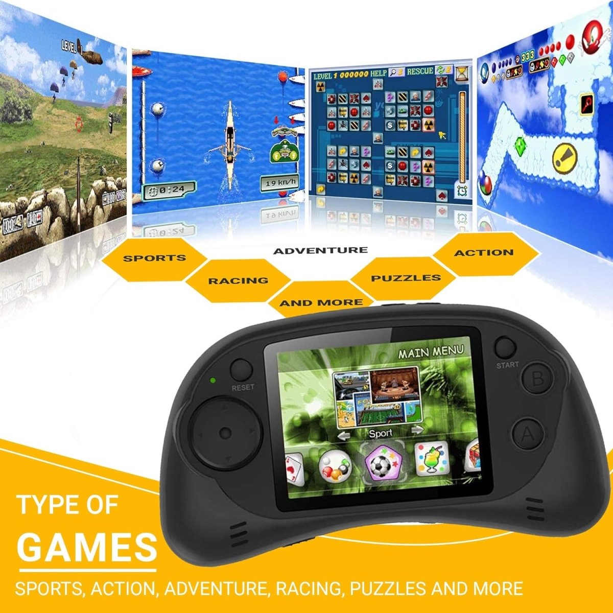 IQ Toys Handheld Arcade Game Console - 200 Classic 16-Bit Games - 2.7" Color Display - Rechargeable