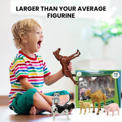 Large Farm Animal and Safari Figurines Set for Toddlers - Realistic Animal Figures, Perfect for Imaginative Play and Education