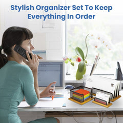 Mesh Office Desk Accessories - 5-Piece Steel Desk Organizer Set - Phone Stand, Pencil Cup, Business Card Holder, Memo and Letter Holder - Office Supplies to Enhance Productivity