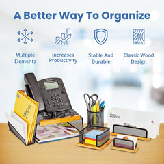 Mesh Office Desk Accessories - 5-Piece Steel Desk Organizer Set - Phone Stand, Pencil Cup, Business Card Holder, Memo and Letter Holder - Office Supplies to Enhance Productivity