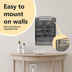 Modern 5-Tier Mesh Hanging File Organizer for Office and Home - Wall Mounted Document Holder