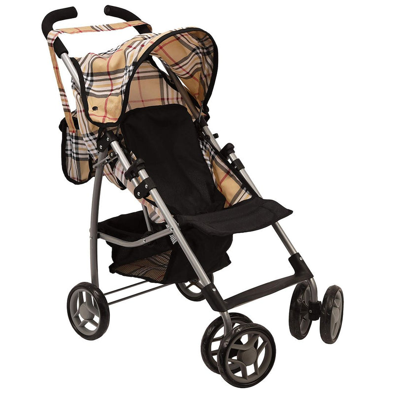 Mommy & Me Doll Stroller Swiveling Wheels with Free Carriage Bag 9351A Beige Plaid