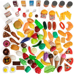 Play Food Set for Kids Kitchen - 120-Piece Pretend Toddler Play Food Assortment with Fruits, Vegetables, Cooked Items, and Accessories