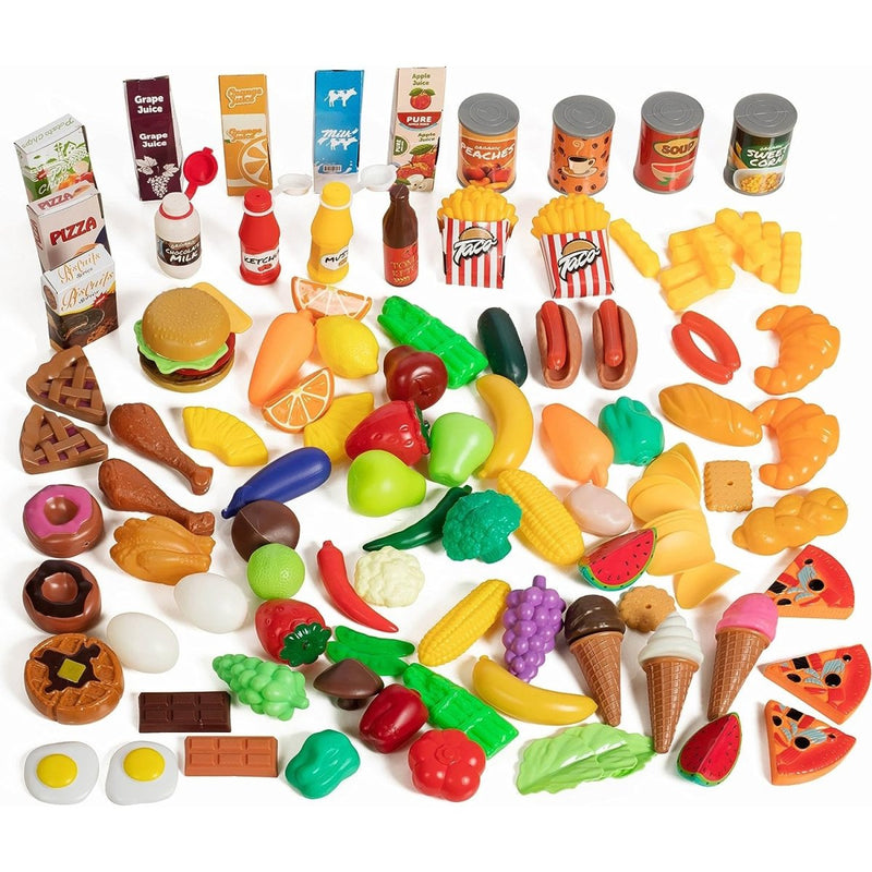 Play Food Set for Kids Kitchen - 120-Piece Pretend Toddler Play Food Assortment with Fruits, Vegetables, Cooked Items, and Accessories