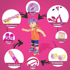 Premium 18 Inch Doll Outdoor Sports Play Set - Winter & Summer Fun with Skateboard, Snowboard, Scooter, and Accessories for 18 Inch Dolls