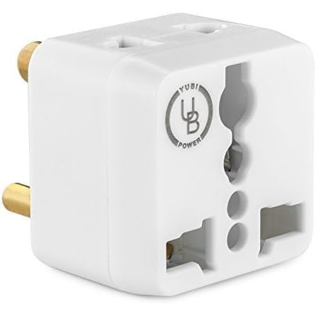 Premium 2-in-1 India Travel Adapter with Universal Outlets - Surge Protection - White Type D Plug for India, Nepal, Pakistan, Bangladesh