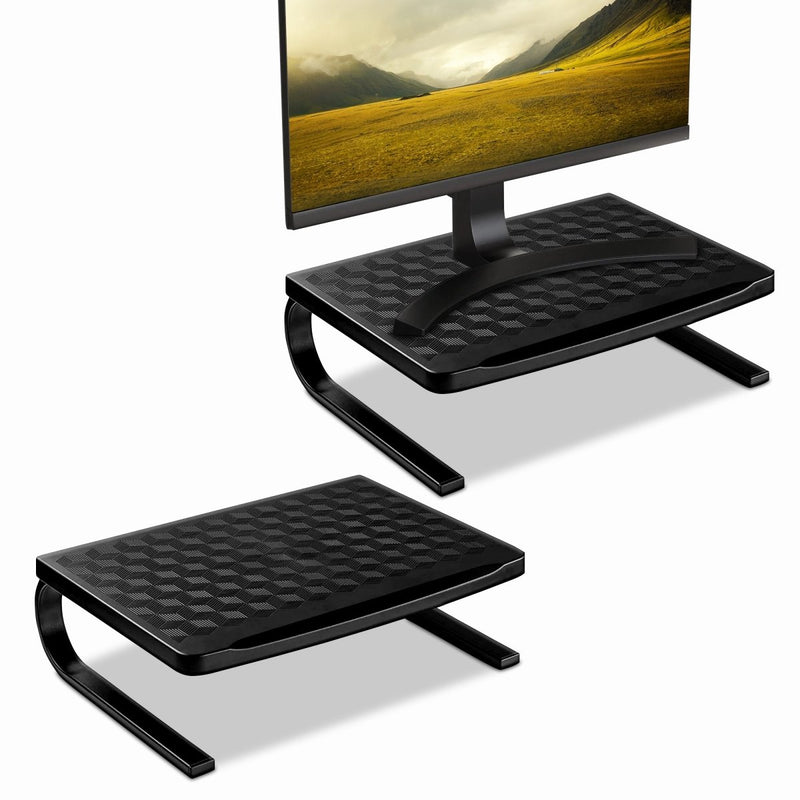 Premium 2-Pack Monitor Stand Riser with Cable Management - Ergonomic Desk Organizer for Laptop, TV, and Printer - Sturdy Metal Legs - Black