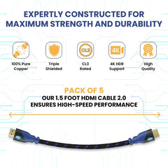 Premium 4K HDMI Cable - High-Speed with Ethernet, Gold Connectors, Braided Nylon - Ideal for TV, PC, Monitor, Laptops, and More