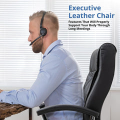 Premium Leather Executive Office Chair for Maximum Comfort, Adjustable Height, Lumbar Support, Perfect for Home Office - Black