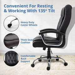 Premium Leather Executive Office Chair for Maximum Comfort, Adjustable Height, Lumbar Support, Perfect for Home Office - Black