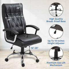 Premium Leather Executive Office Chair for Maximum Comfort, Adjustable Height, Lumbar Support, Perfect for Home Office - Black