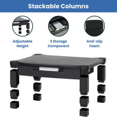 Premium Monitor Stand Riser with Drawer and Cable Management - Enhance Your Workspace! (Black)