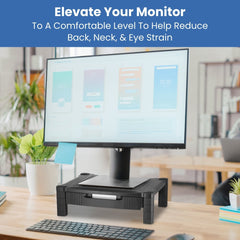 Premium Monitor Stand Riser with Drawer and Cable Management - Enhance Your Workspace! (Black)